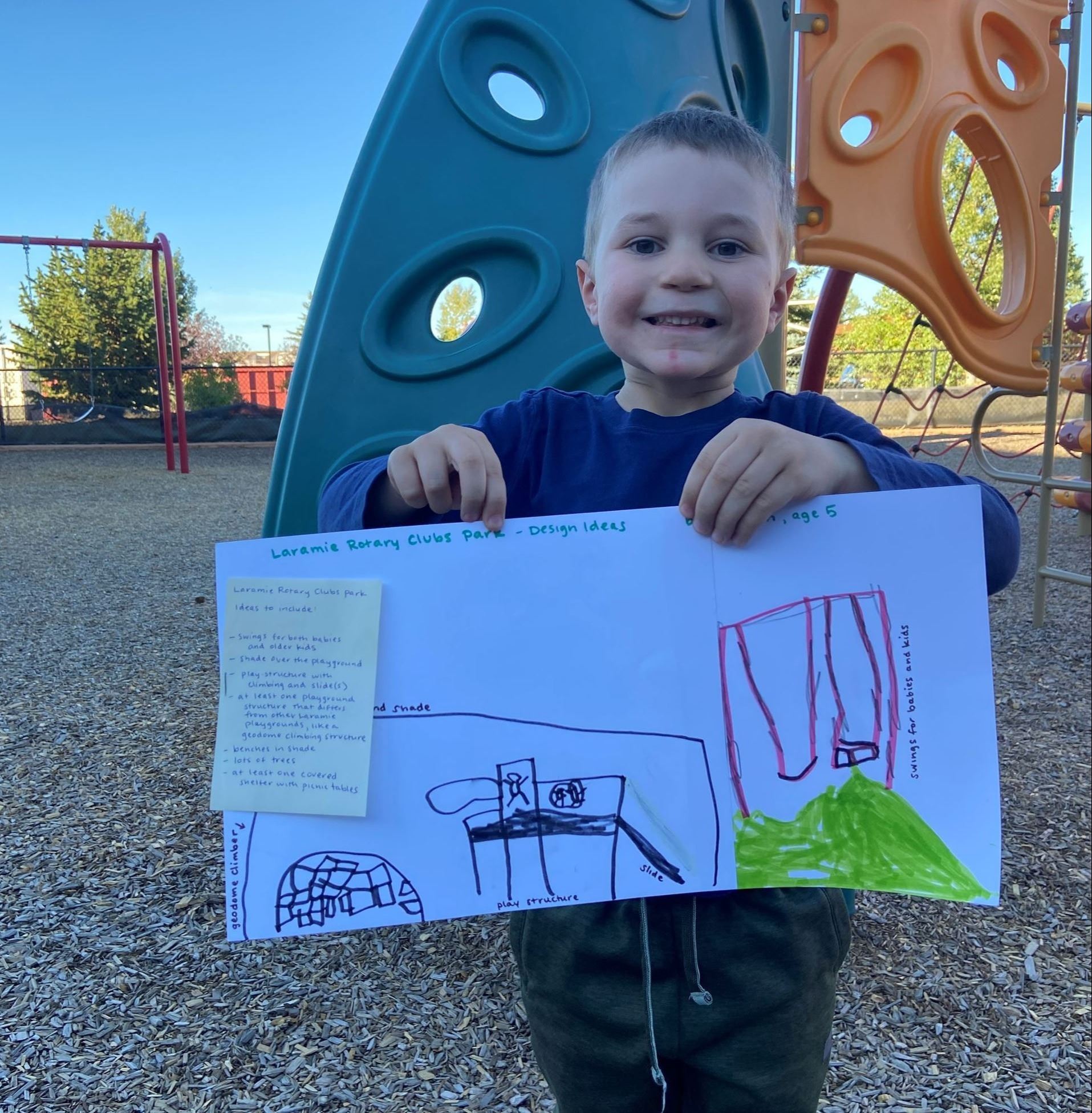 kid at park with drawing of park